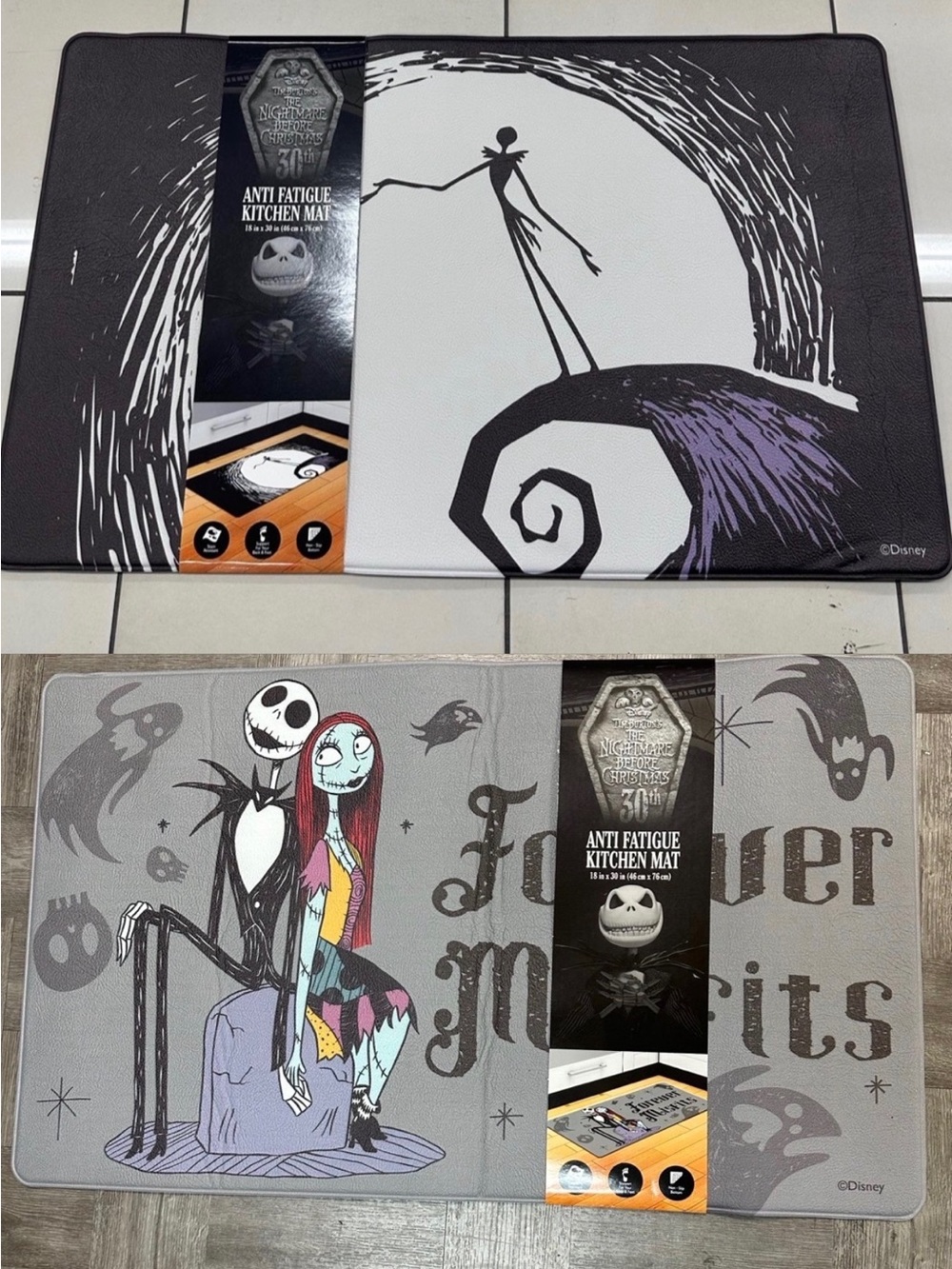 Disney The Nightmare Before Christmas Gray & Black Anti-Fatigue Kitchen Mat set